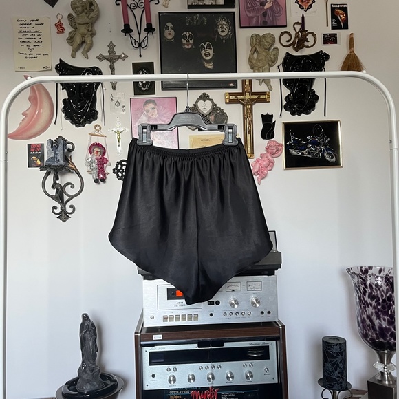 80s Silky Black Lingerie Pj Shorts Vintage - Picture 3 of 4